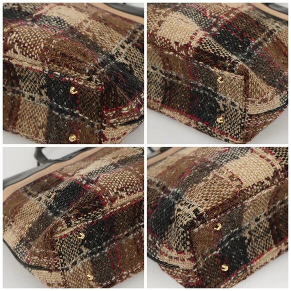 BURBERRY Nova Check Hand Bag Wool Brown Gold black - Picture 16 of 16